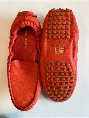 Chocolat Blu - like new, Orange-Red Leather Driving Moccasins, genuine leather